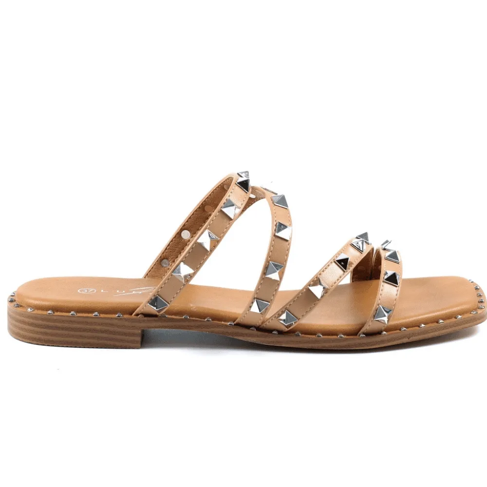 Lunar SYDNEY Tan Stud Flat Sandals