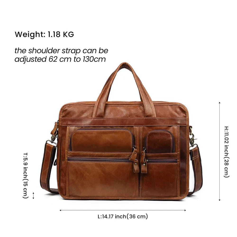 Men‘s Genuine Leather Briefcase 15.6 inch Laptop Casual Business Tote Bags