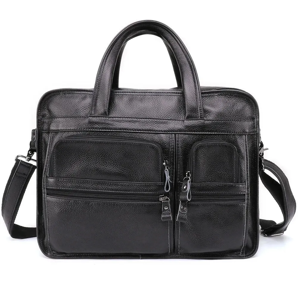 Men‘s Genuine Leather Briefcase 15.6 inch Laptop Casual Business Tote Bags