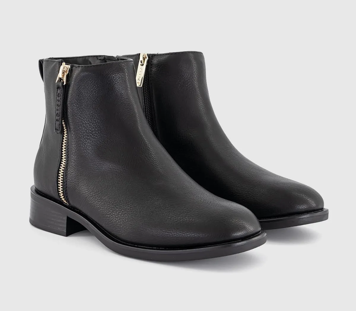 OFFICE Aubrey Zip Detail Flat Ankle Boots Black