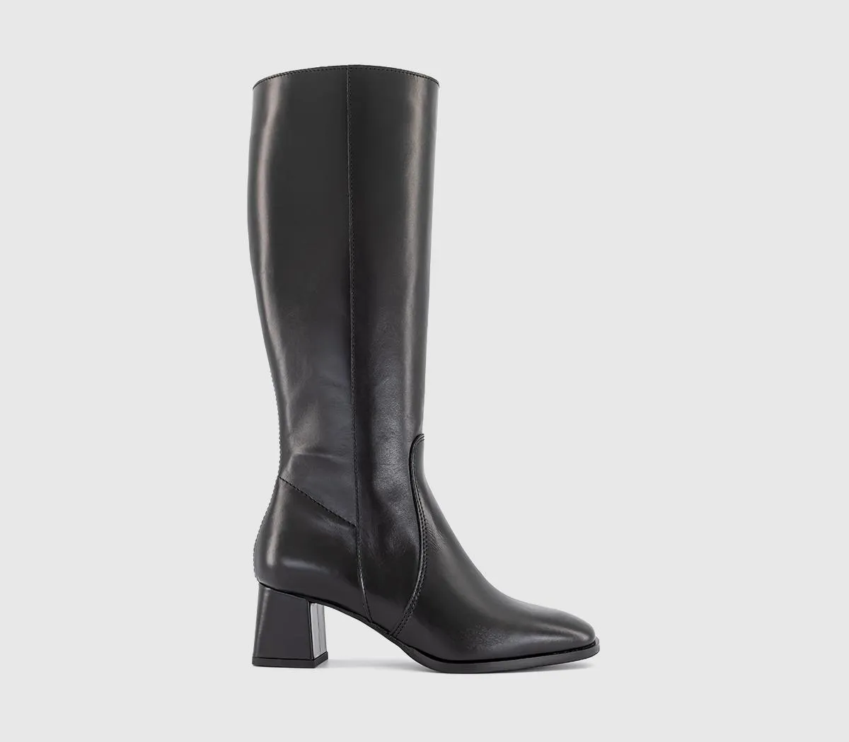 OFFICE Kleo Block Heel Knee High Boots Black Leather