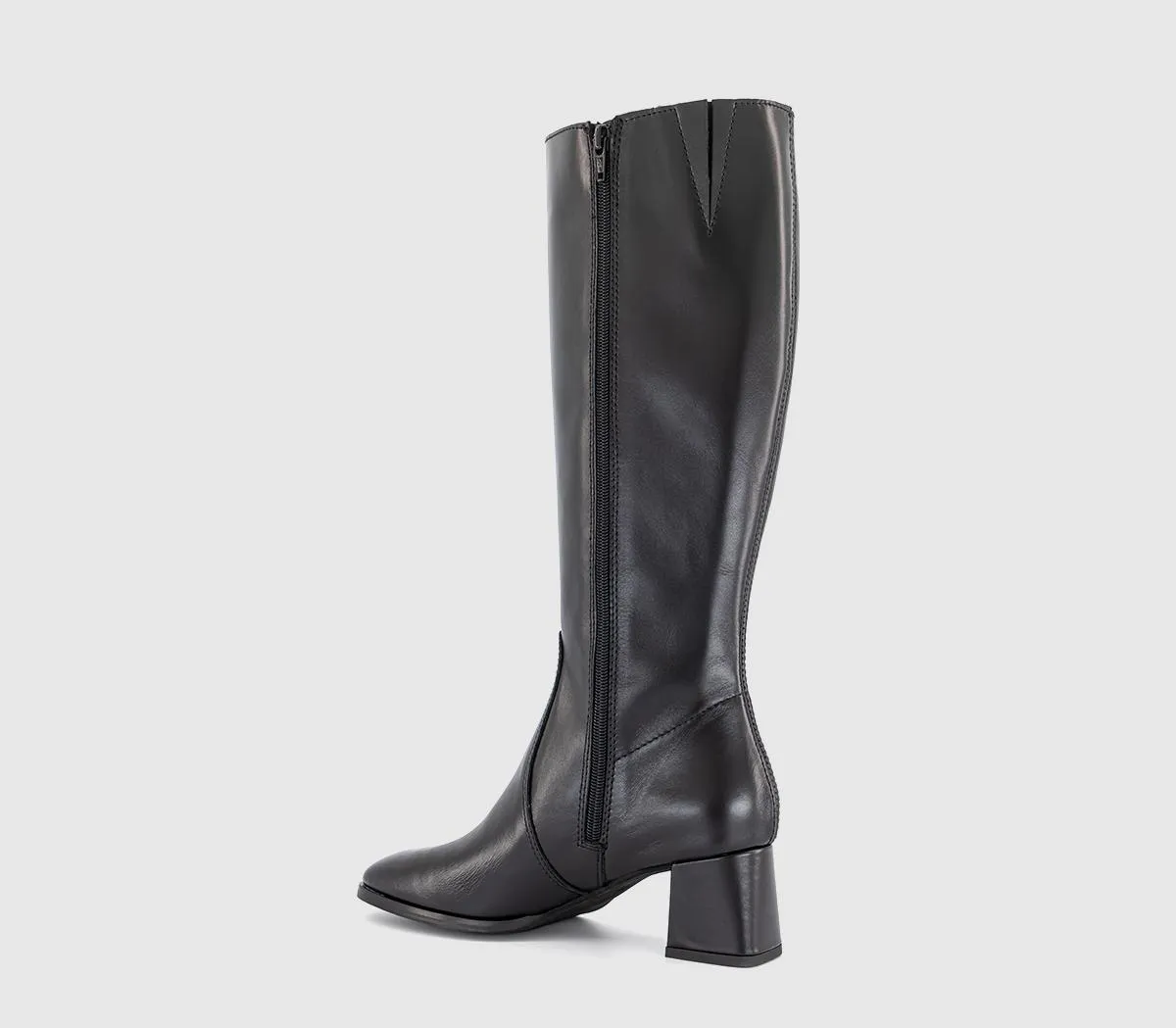 OFFICE Kleo Block Heel Knee High Boots Black Leather