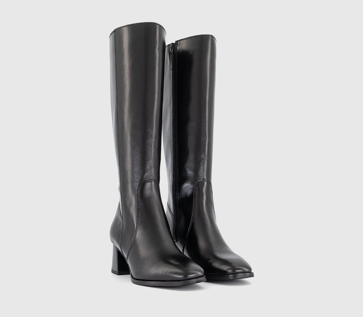 OFFICE Kleo Block Heel Knee High Boots Black Leather