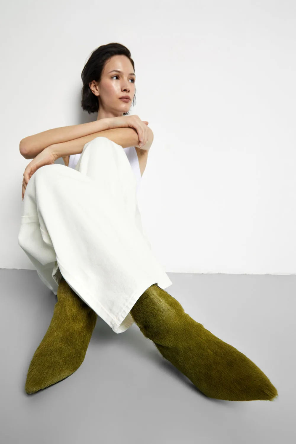 Paula Ankle Boots in Olive Calf Hair