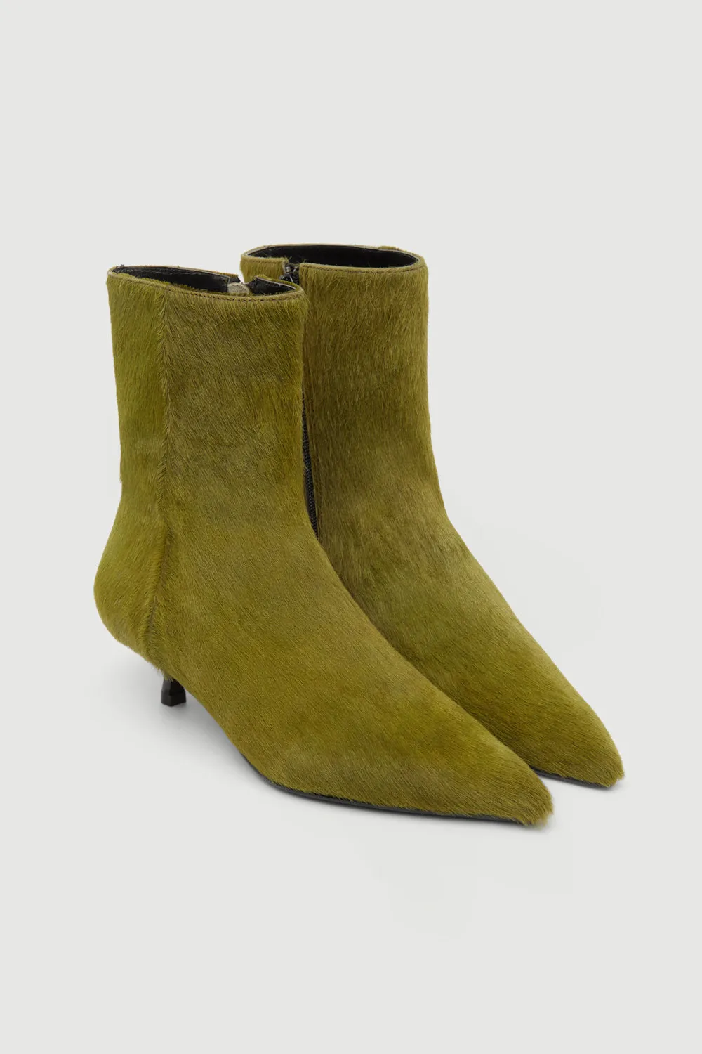 Paula Ankle Boots in Olive Calf Hair