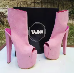 Pink Faux Suede Peep Toe 19 cm Heel Booties