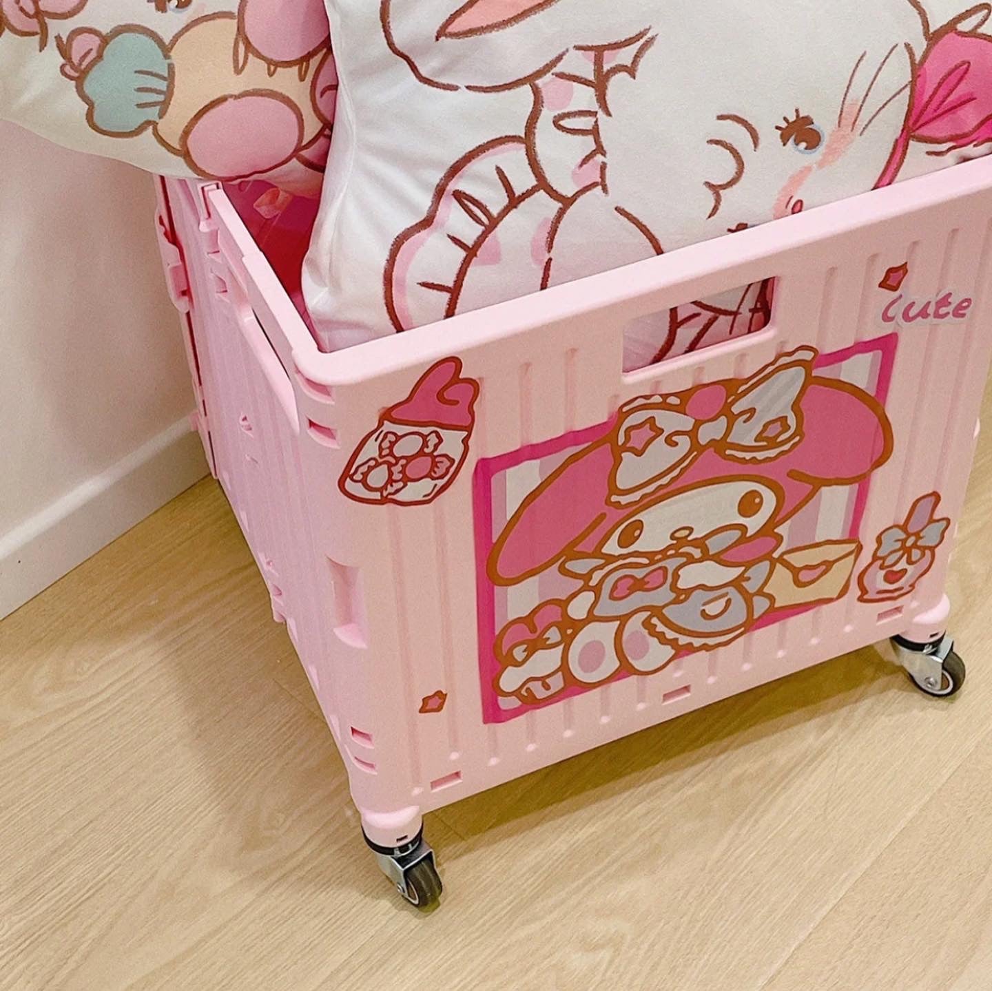 Pink folded trolley hand cart push cart dolly with my melody sticker stairs climber hand truck