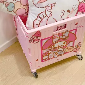 Pink folded trolley hand cart push cart dolly with my melody sticker stairs climber hand truck