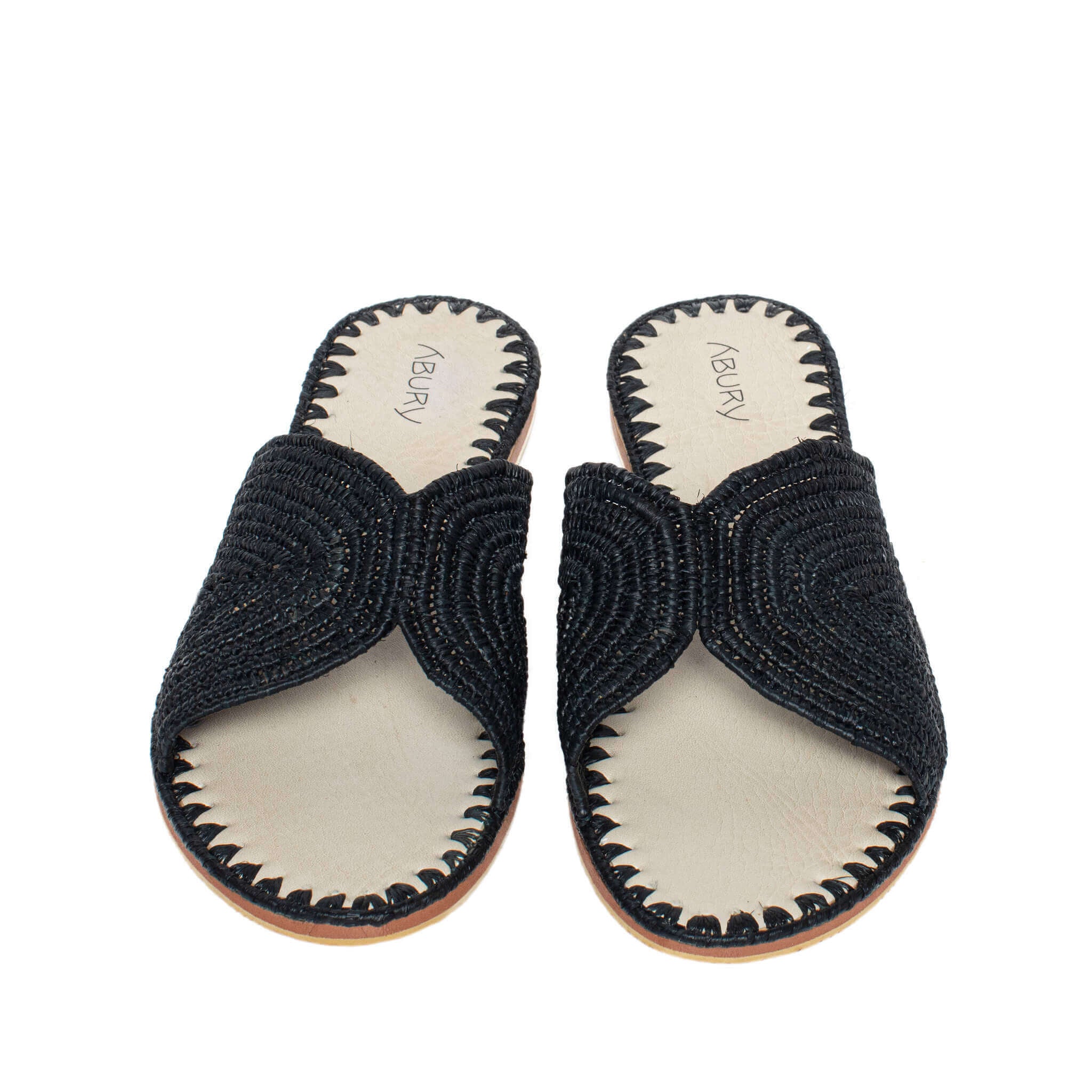 Raffia Slippers Sun and Moon in Black