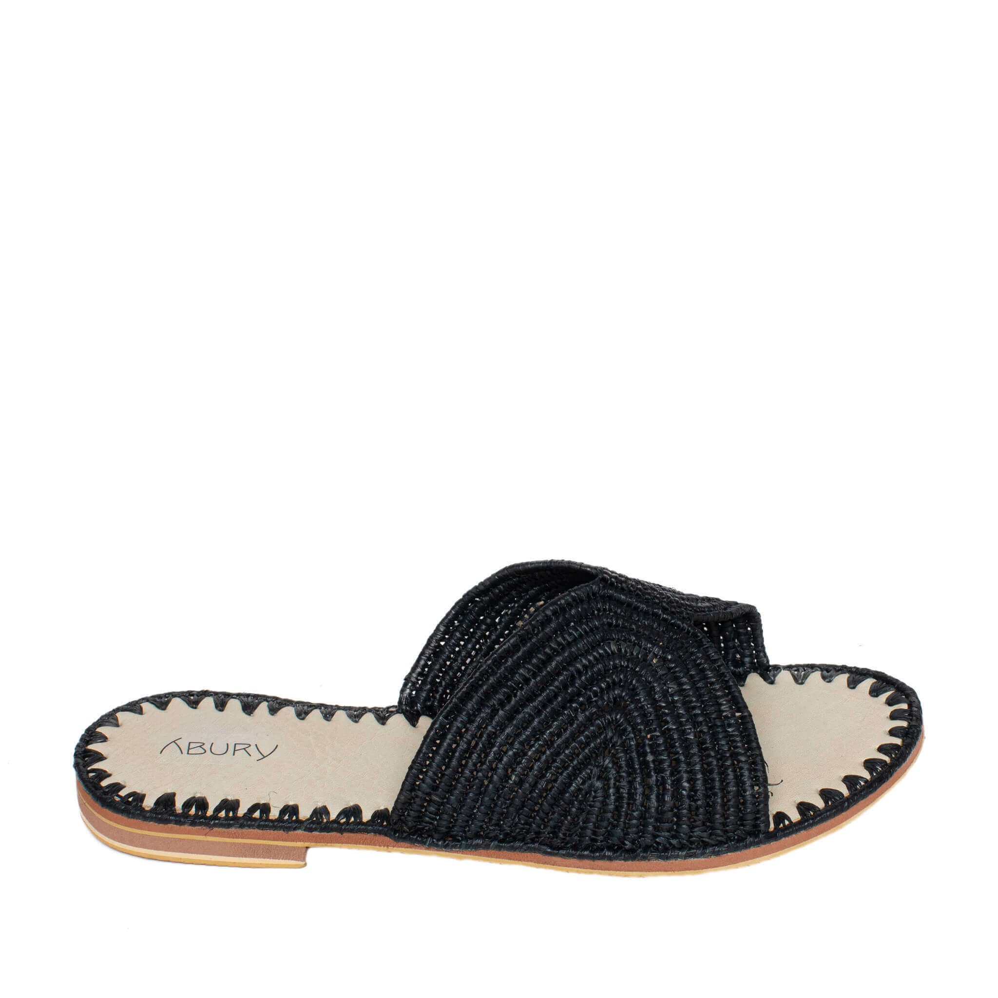 Raffia Slippers Sun and Moon in Black