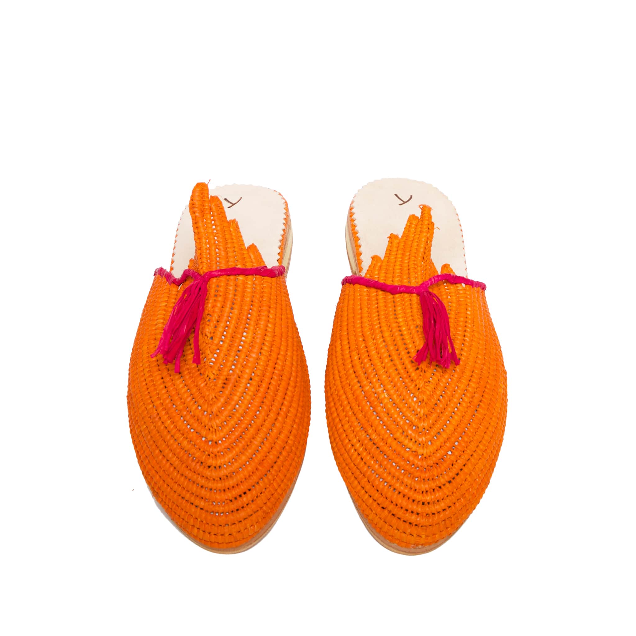 Raffia Slippers with Tassle in Orange, Pink