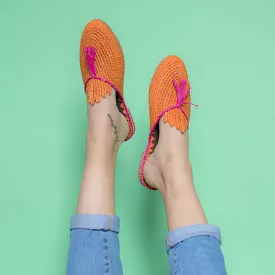 Raffia Slippers with Tassle in Orange, Pink