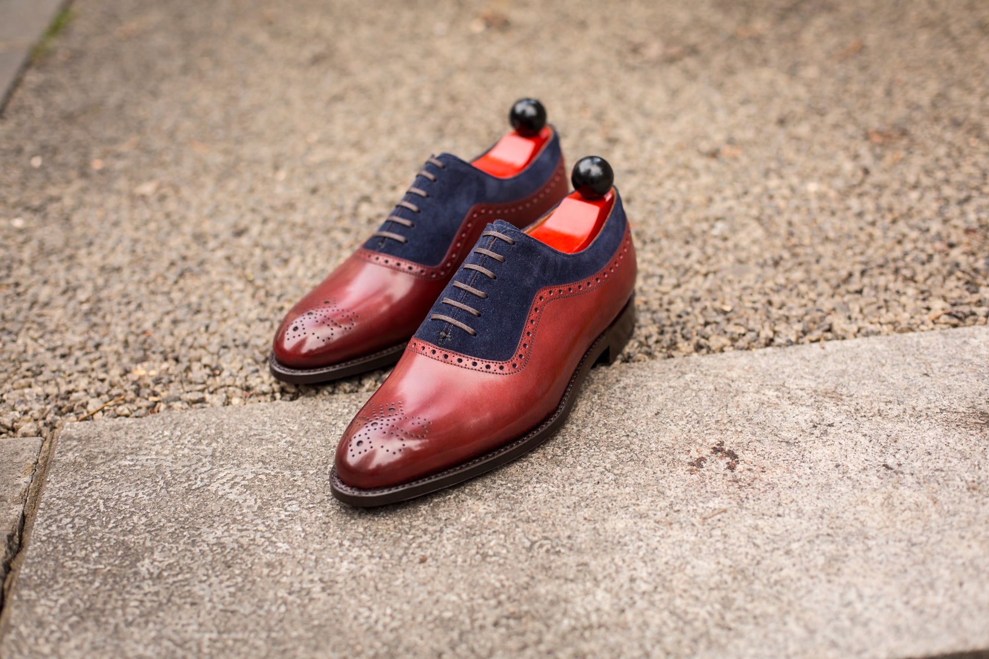 Roosevelt - MTO - Burgundy Calf / Dark Blue Suede - NGT Last - Single Leather Sole