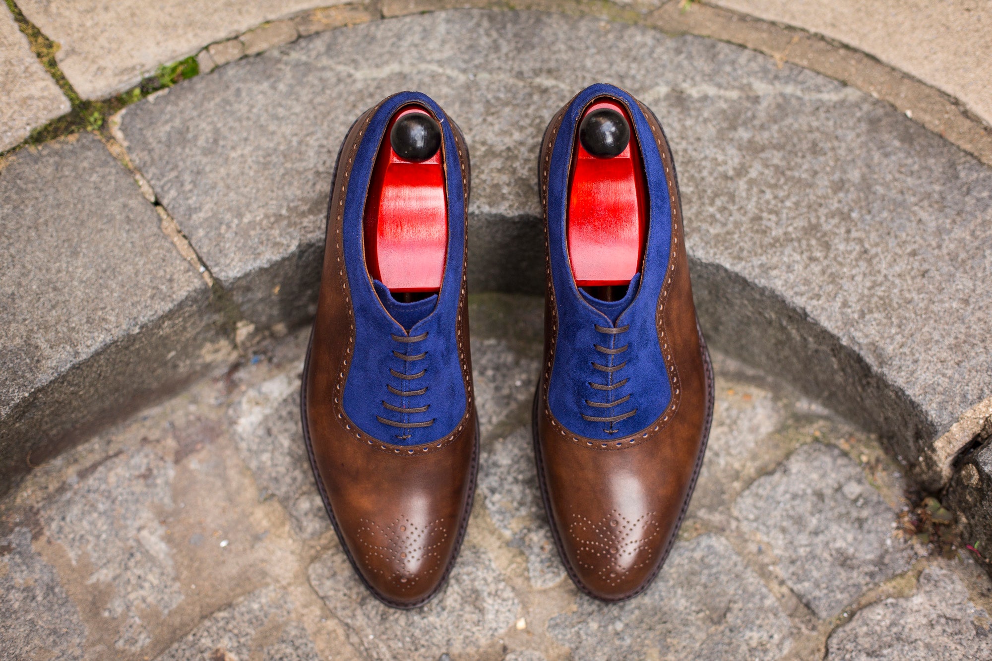 Roosevelt - MTO - Copper Museum Calf / Vivid Blue Suede - TMG Last - Country Rubber Sole