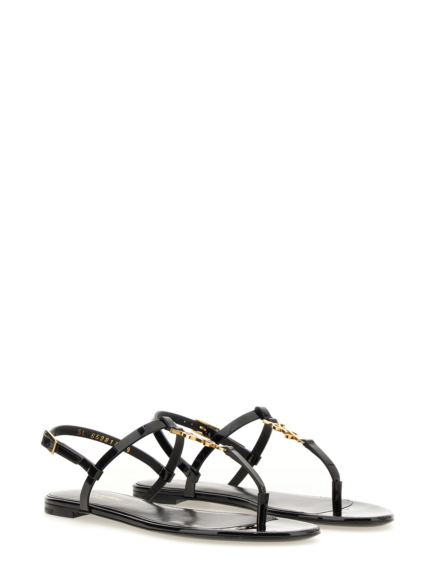 SAINT LAURENT    CASSANDRA LEATHER FLAT SANDALS