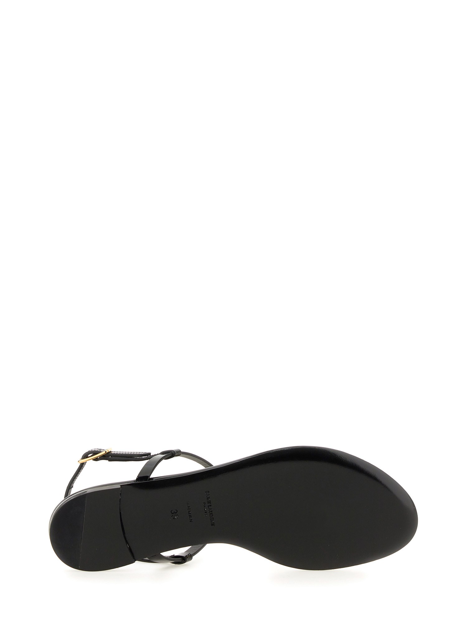 SAINT LAURENT    CASSANDRA LEATHER FLAT SANDALS