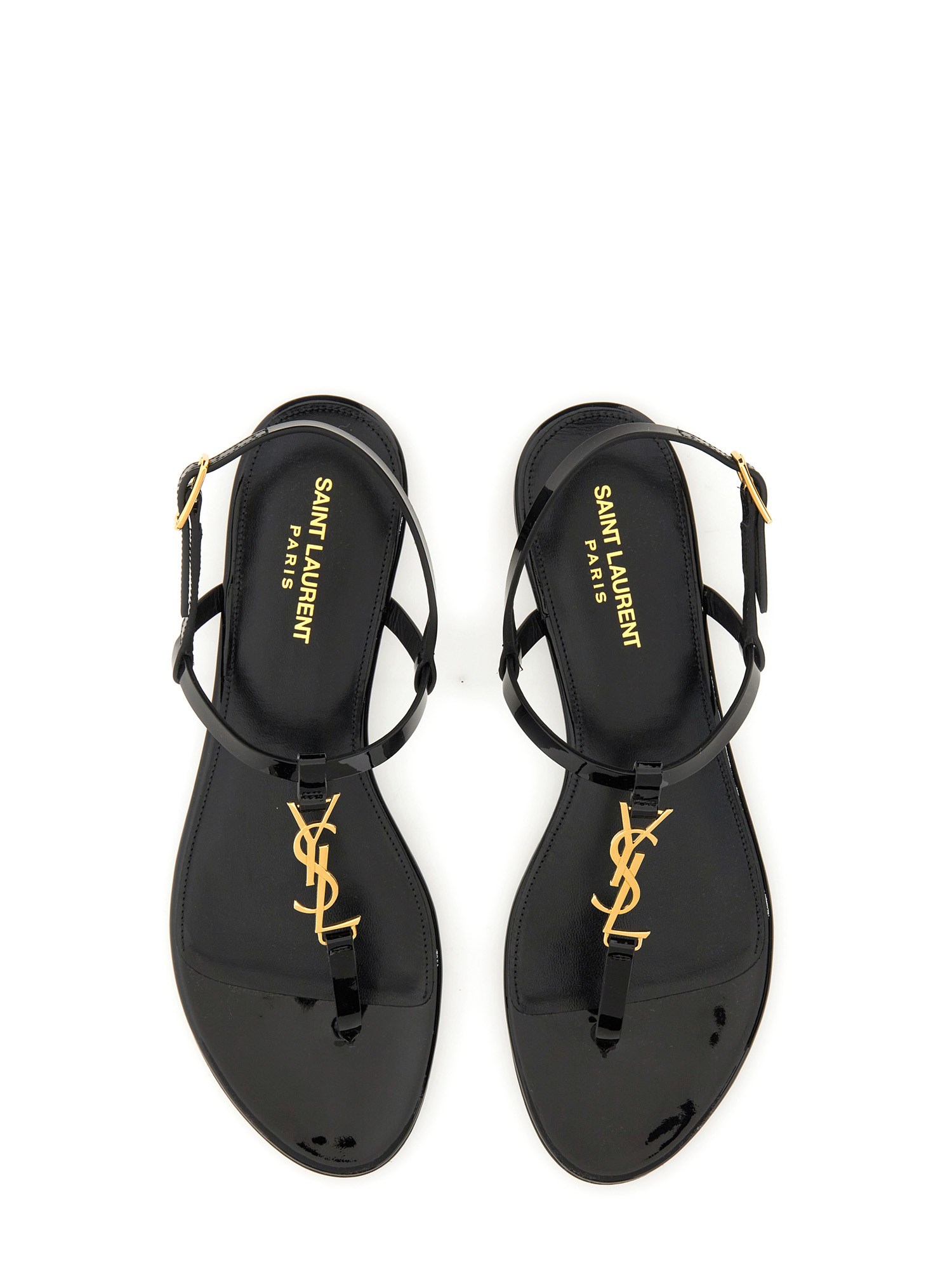 SAINT LAURENT    CASSANDRA LEATHER FLAT SANDALS