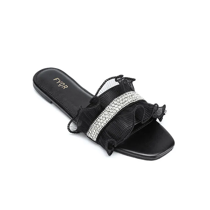 Satin Diamante Strap Slide Sandal MY 317