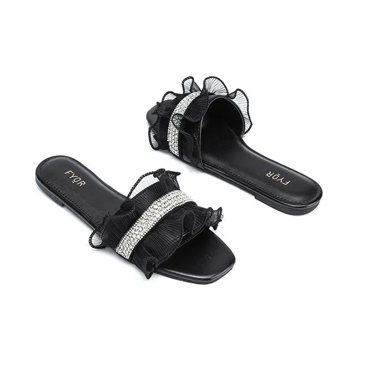 Satin Diamante Strap Slide Sandal MY 317