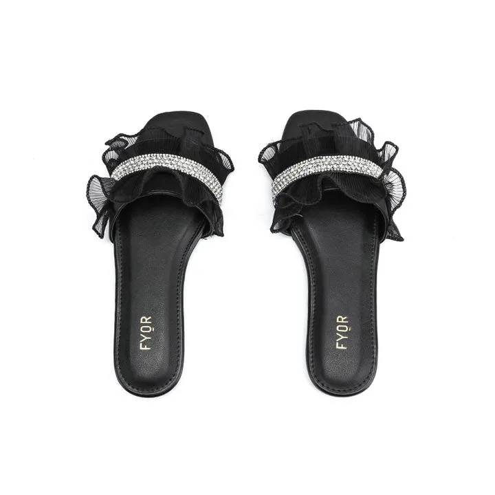 Satin Diamante Strap Slide Sandal MY 317