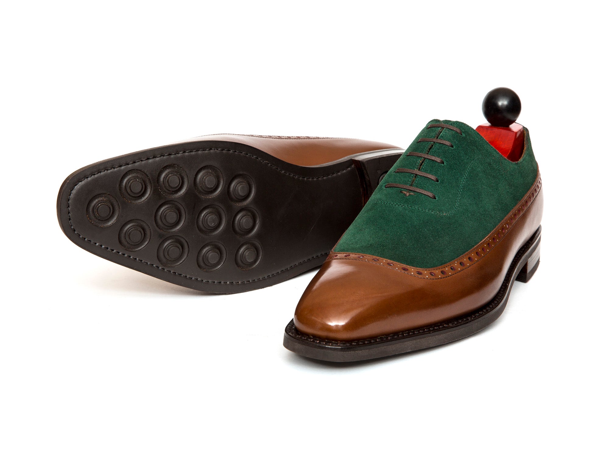 Sebastien - MTO - Caramel Calf / Bottle Green Suede - LPB Last - Country Rubber Sole