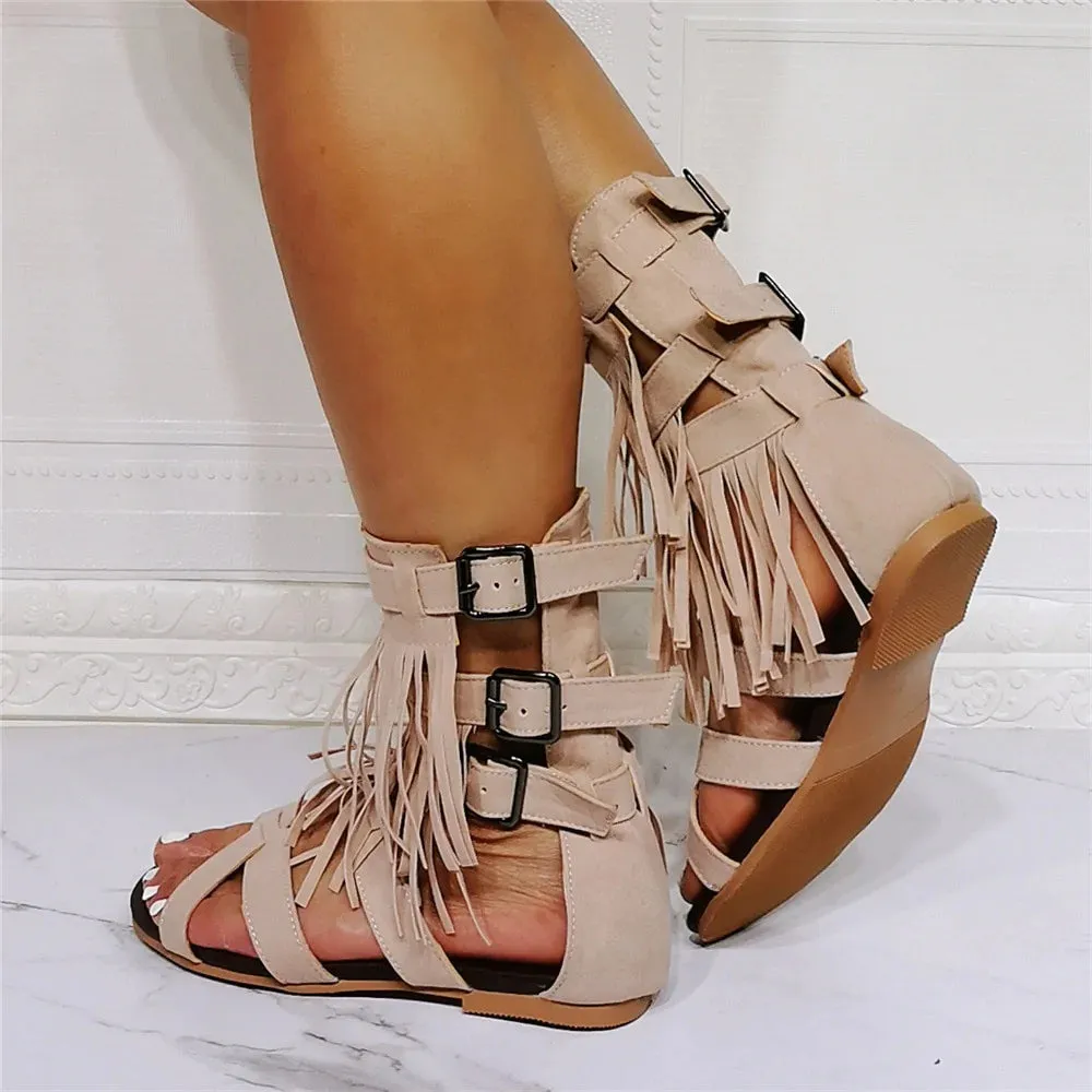 Summer Casual Women's Solid Comfortable Fringe Buckle Strap Sandals