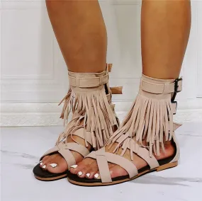 Summer Casual Women's Solid Comfortable Fringe Buckle Strap Sandals