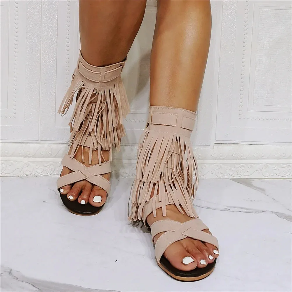 Summer Casual Women's Solid Comfortable Fringe Buckle Strap Sandals