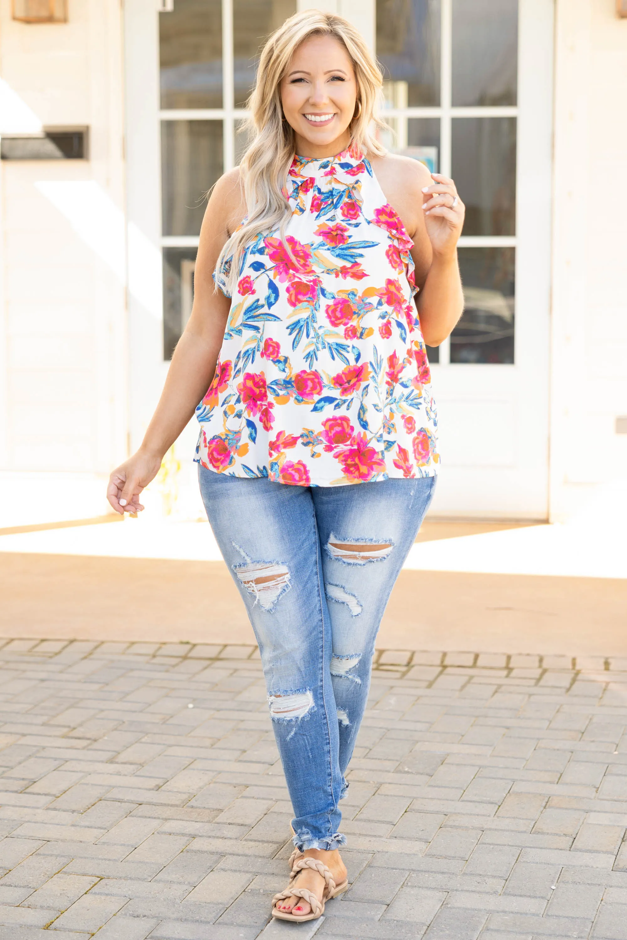 Summer Flowers Top, Ivory