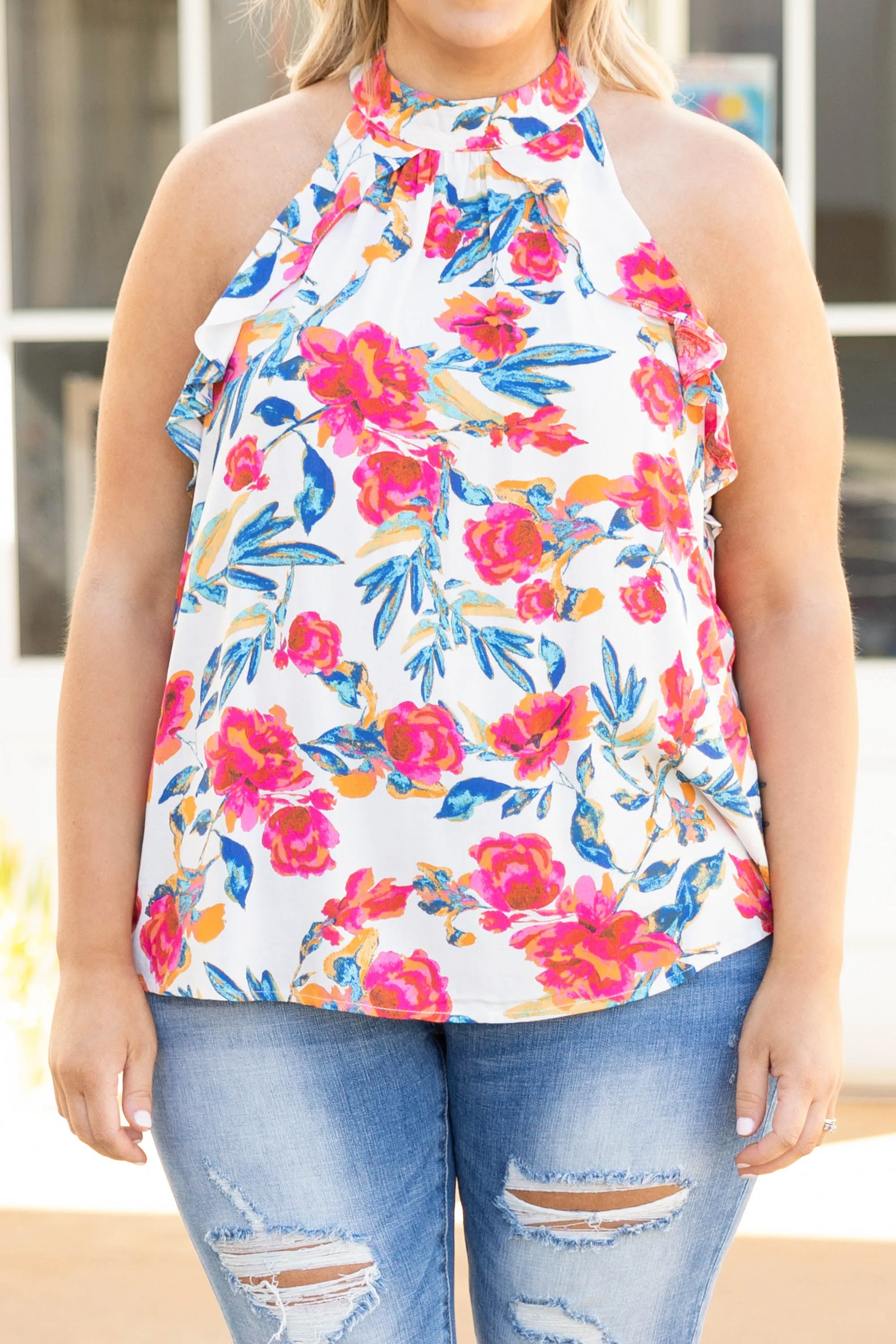 Summer Flowers Top, Ivory