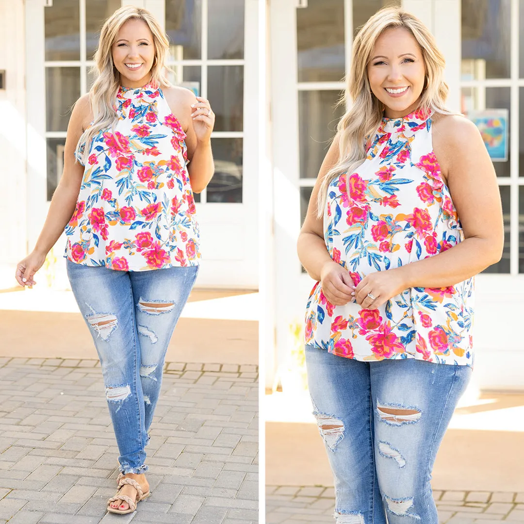 Summer Flowers Top, Ivory