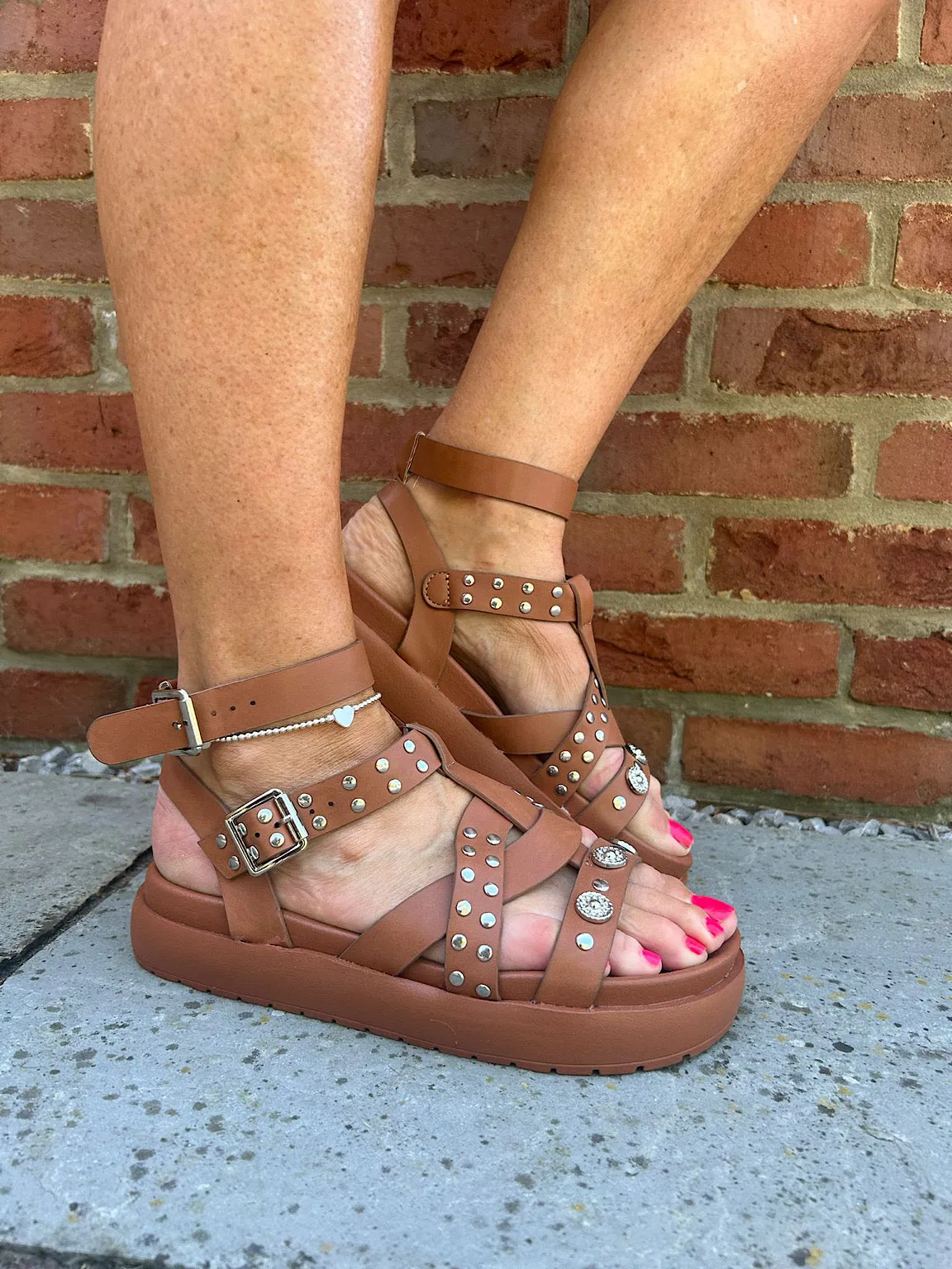 Tan Studded Gladiator Sandals