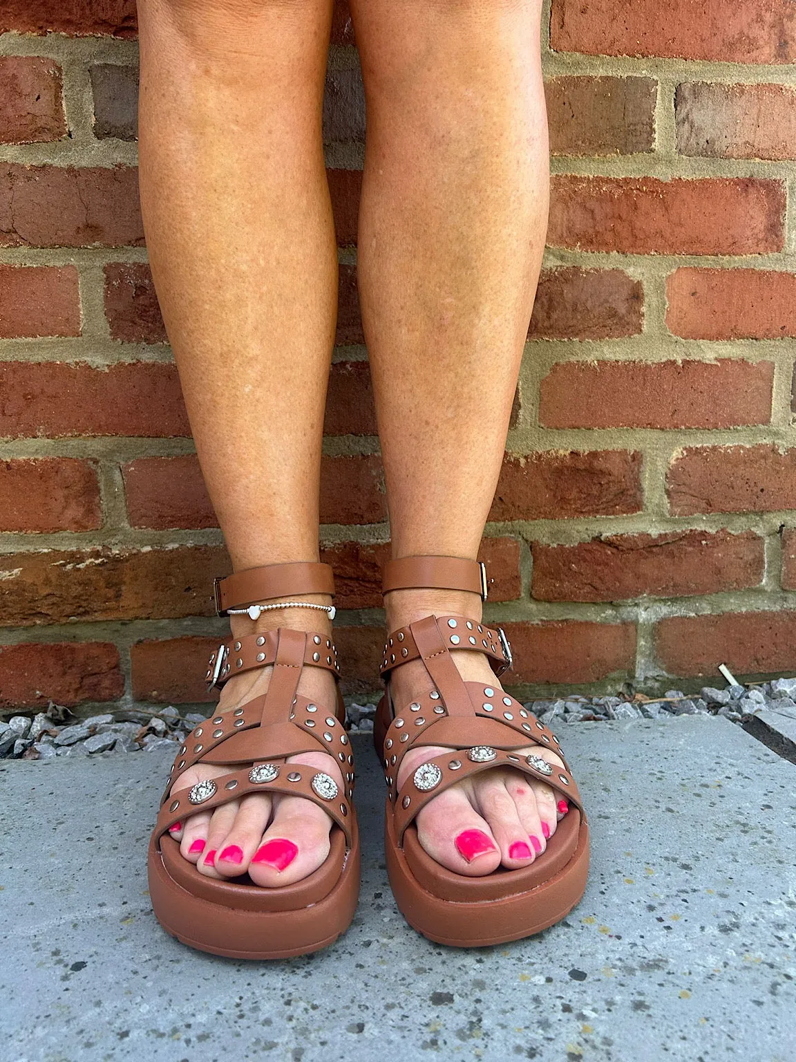 Tan Studded Gladiator Sandals