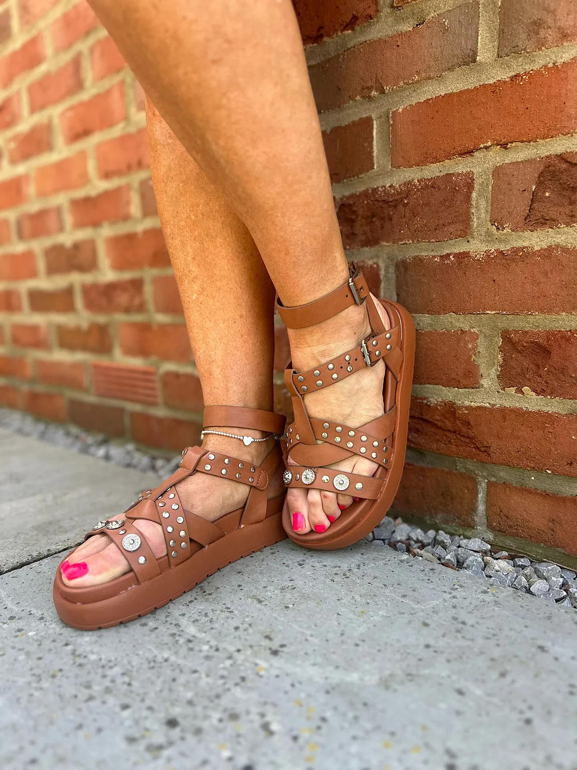 Tan Studded Gladiator Sandals