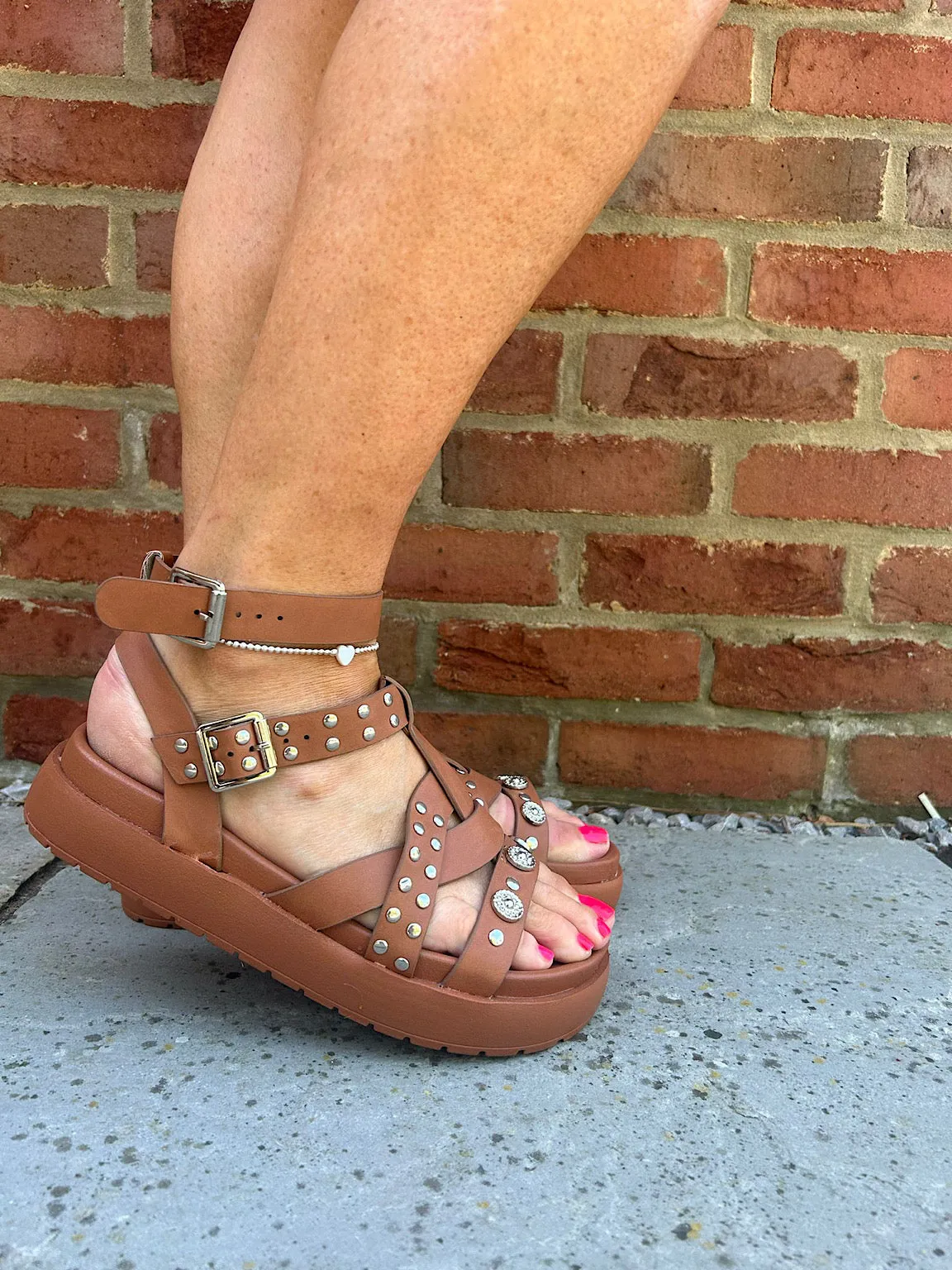 Tan Studded Gladiator Sandals