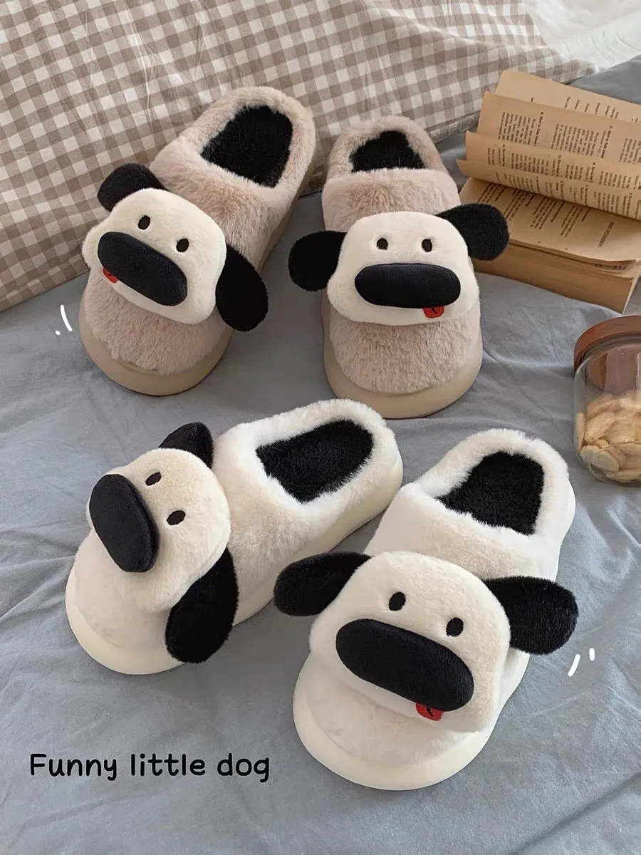 Thin strips of cute and cute three-dimensional dog couple cotton slippers to keep warm and non-slip winter internet celebrity ho