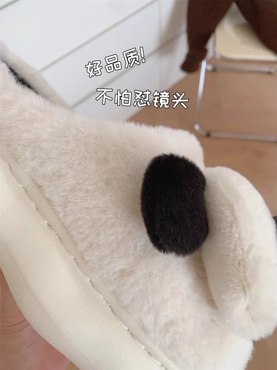 Thin strips of cute and cute three-dimensional dog couple cotton slippers to keep warm and non-slip winter internet celebrity ho