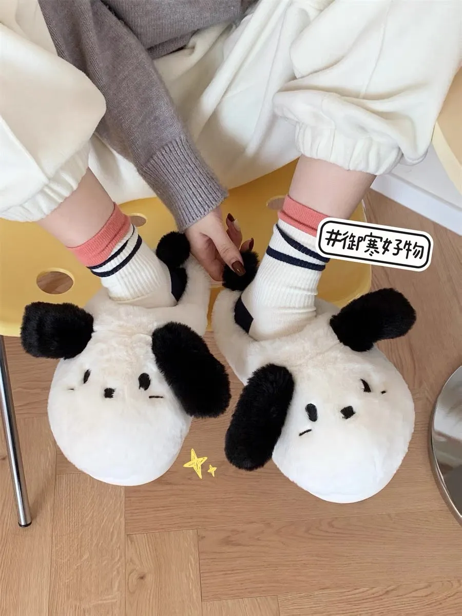 Thin strips of warm soft-soled furry shoes for student bedrooms and home use, winter internet celebrity cute puppy cotton slippe