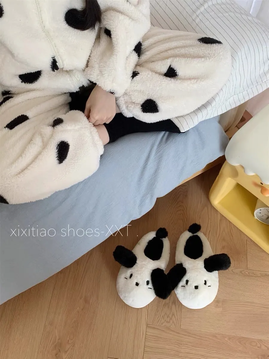 Thin strips of warm soft-soled furry shoes for student bedrooms and home use, winter internet celebrity cute puppy cotton slippe