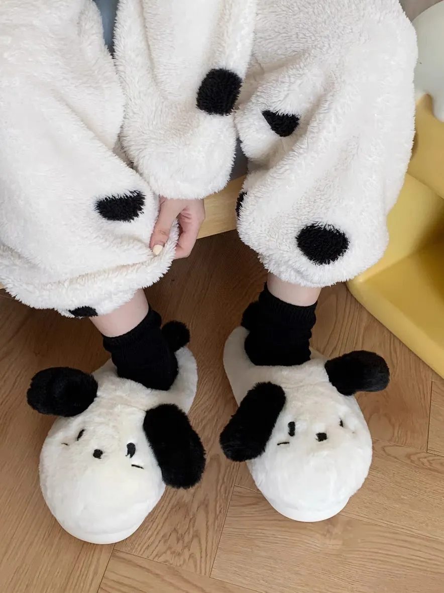 Thin strips of warm soft-soled furry shoes for student bedrooms and home use, winter internet celebrity cute puppy cotton slippe