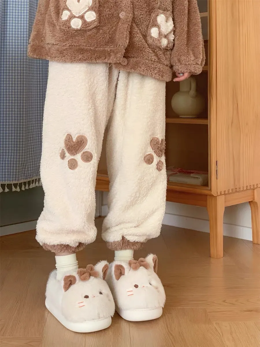 Thin strips of winter cotton slippers Japanese style cute kitten bag heel non-slip warm furry confinement shoes girly heart