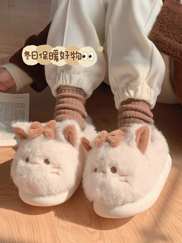 Thin strips of winter cotton slippers Japanese style cute kitten bag heel non-slip warm furry confinement shoes girly heart