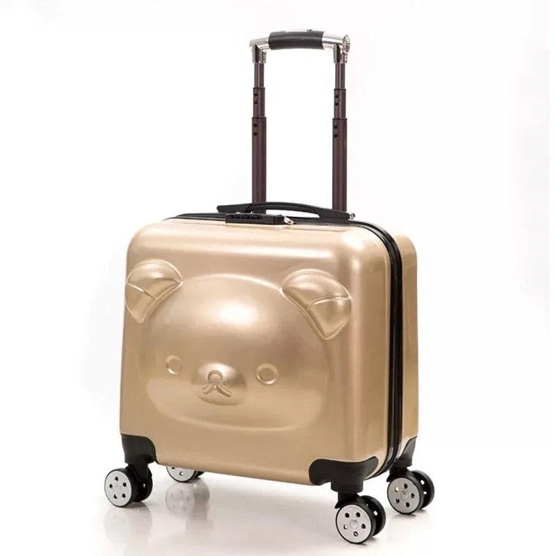 Unisex 18 20-inch Bear Cartoon 3d Rolling Luggage Spinner Trolley Suitcase