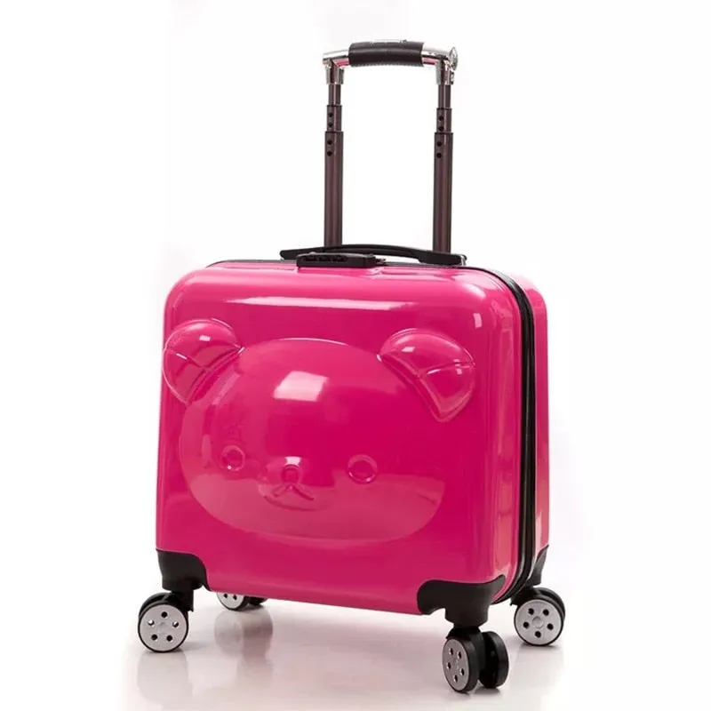 Unisex 18 20-inch Bear Cartoon 3d Rolling Luggage Spinner Trolley Suitcase