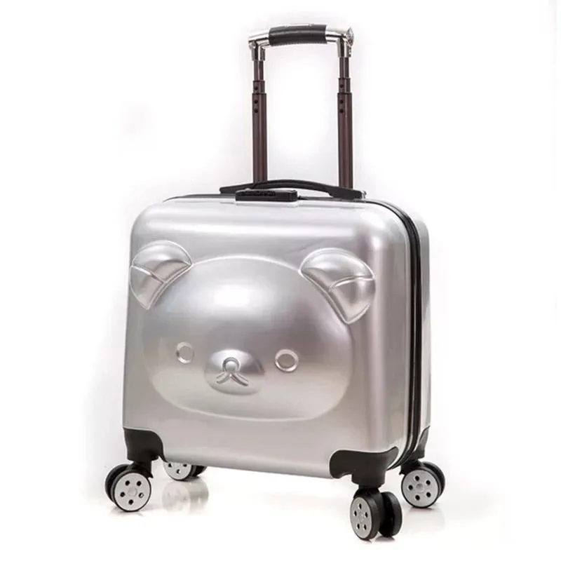 Unisex 18 20-inch Bear Cartoon 3d Rolling Luggage Spinner Trolley Suitcase