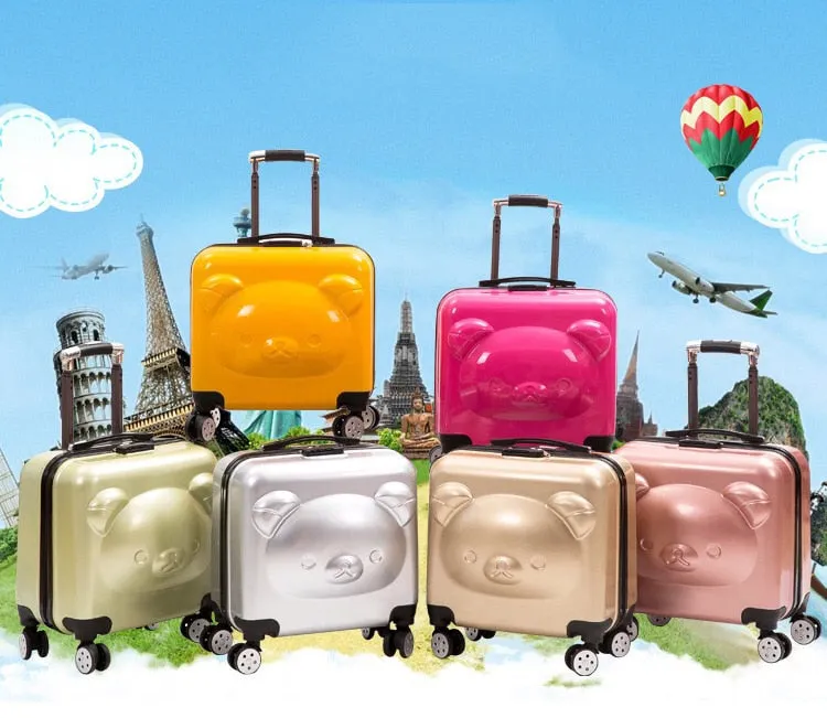 Unisex 18 20-inch Bear Cartoon 3d Rolling Luggage Spinner Trolley Suitcase