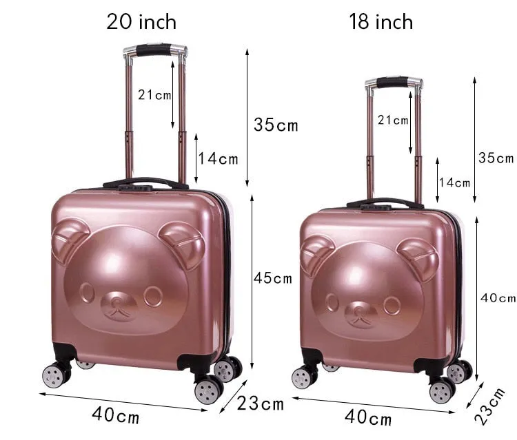 Unisex 18 20-inch Bear Cartoon 3d Rolling Luggage Spinner Trolley Suitcase