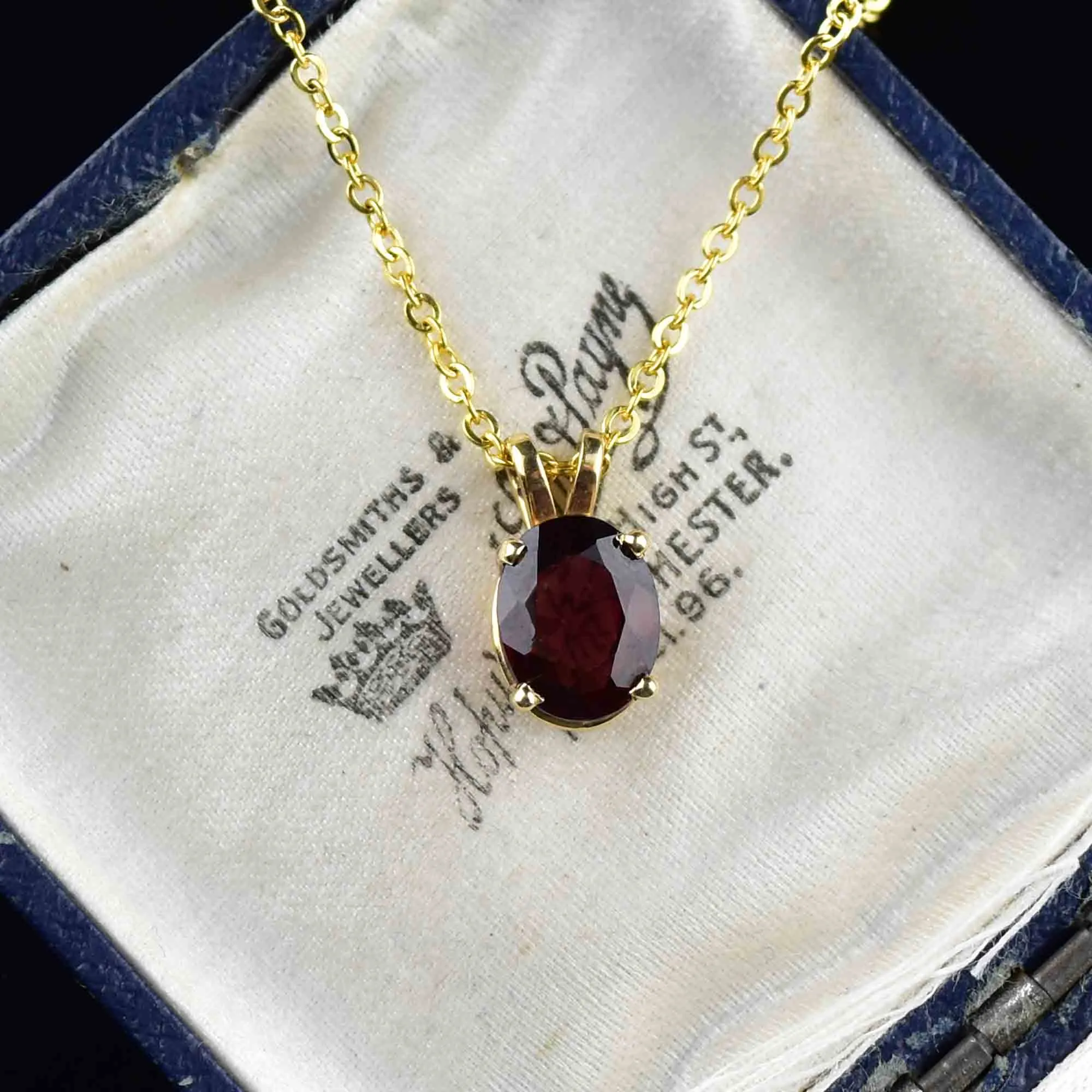 Vintage 14K Gold Garnet Solitaire Pendant Necklace