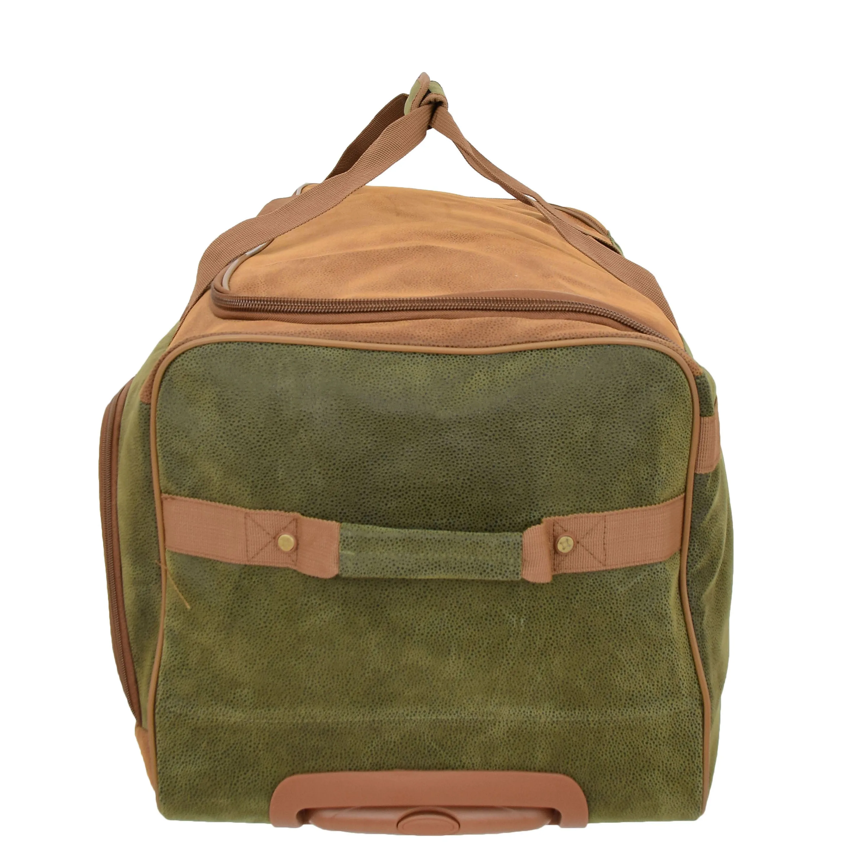 Wheeled Holdall Faux Suede Lightweight Luggage Travel Bag Argan Green