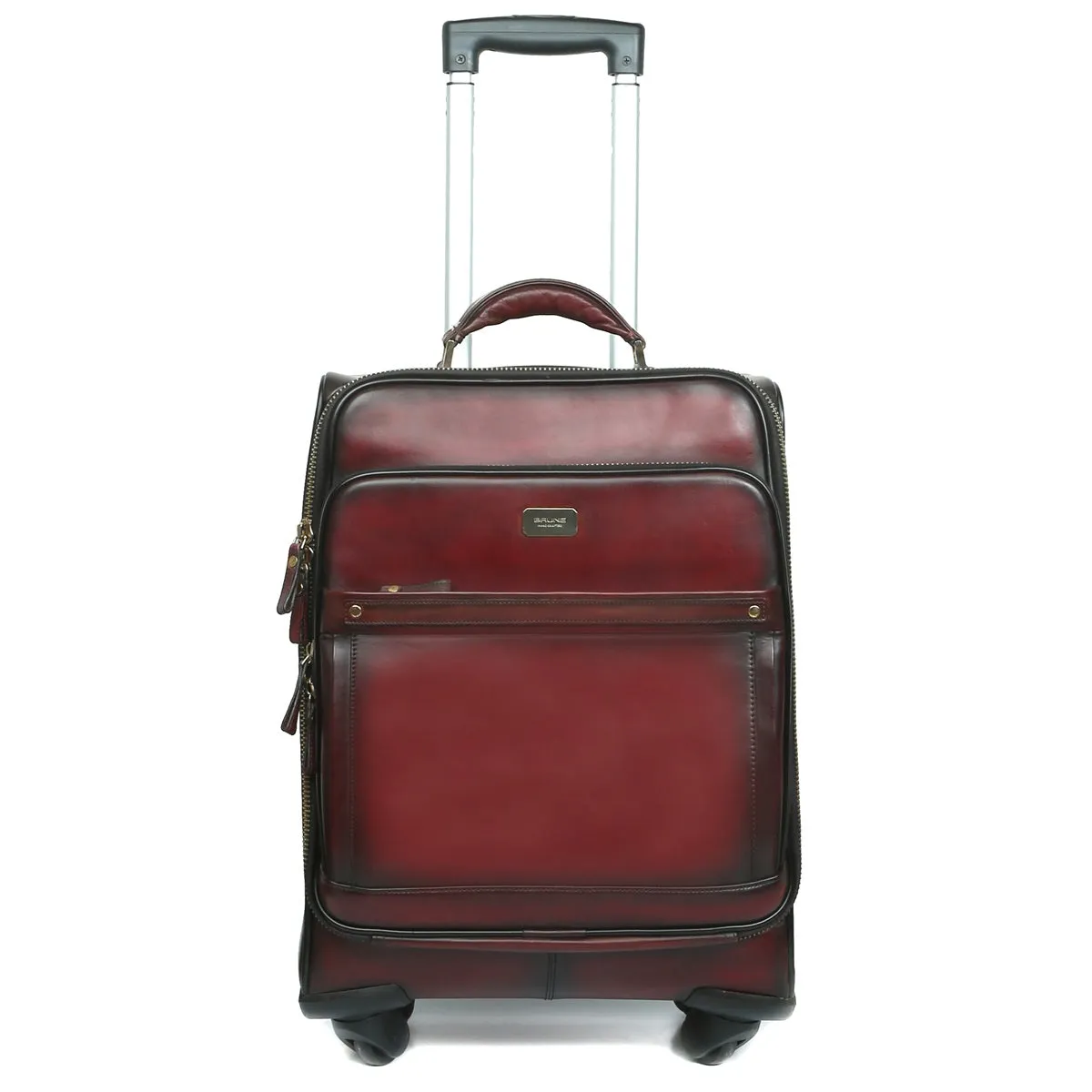 WINE LEATHER CABIN LUGGAGE TROLLEY BAG WITH 4 WHEEL (360 ROTATION)